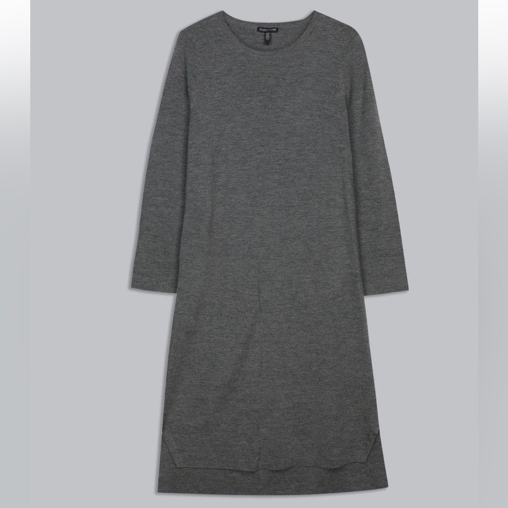 EILEEN FISHER 100% Merino Wool Dress Midi Long Sleeve Interlock XS Small READ